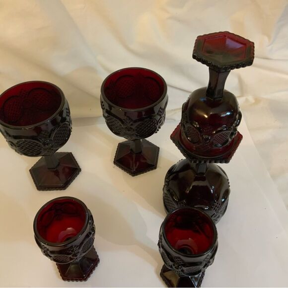 Vintage Avon Cape Cod 1876 Ruby Red Footed Cordial Glasses Goblets Set of 8 A1 - Picture 8 of 10